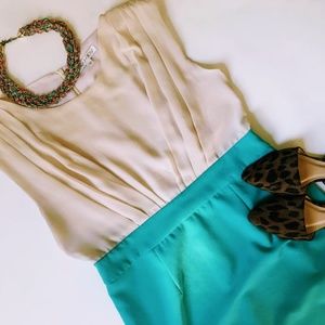 Joy Joy | Cream + Aqua Color Block Sheath Dress